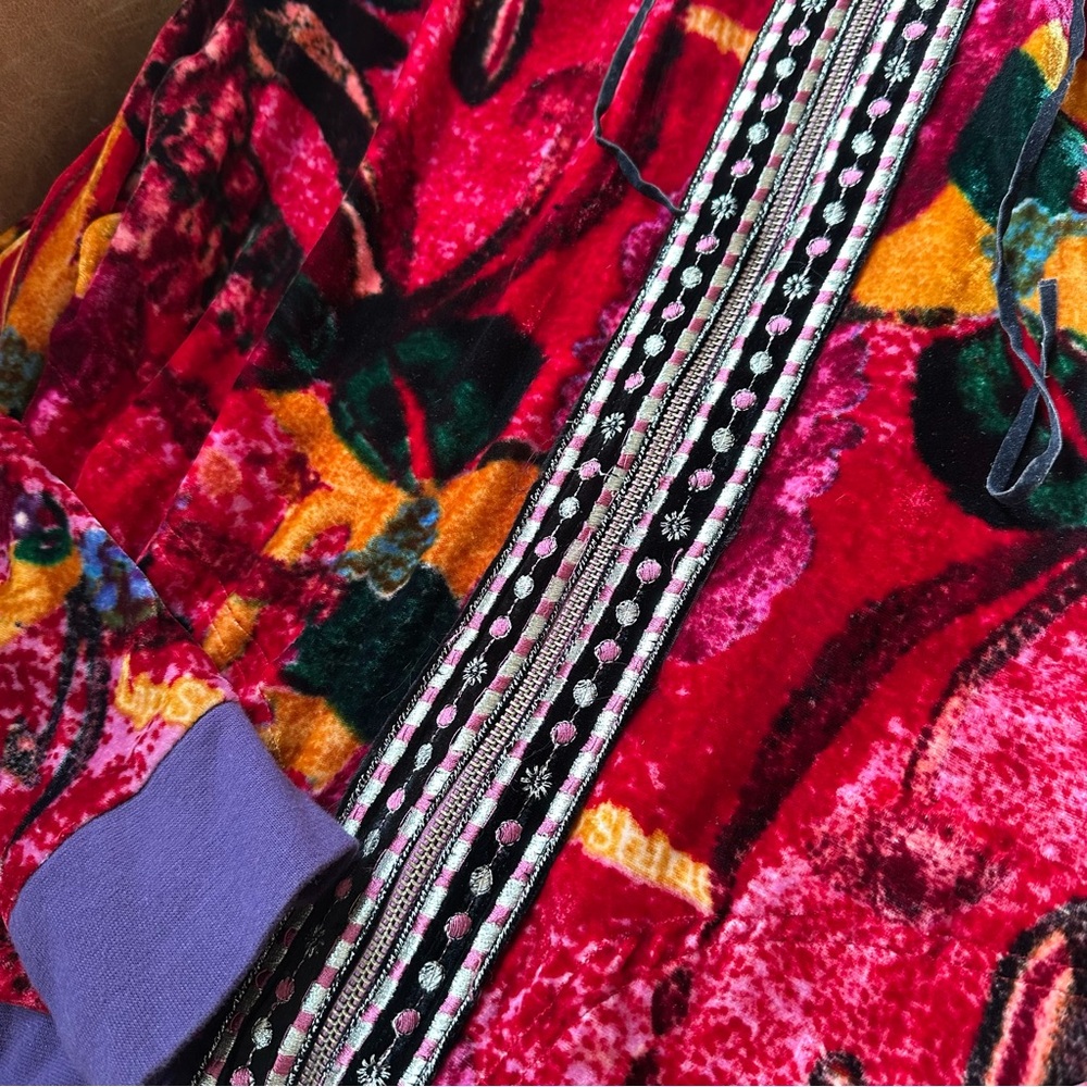 Custo Barcelona rare multi velvet hoodie Y2K luxe designer 100% silk jacket - Picture 5 of 8